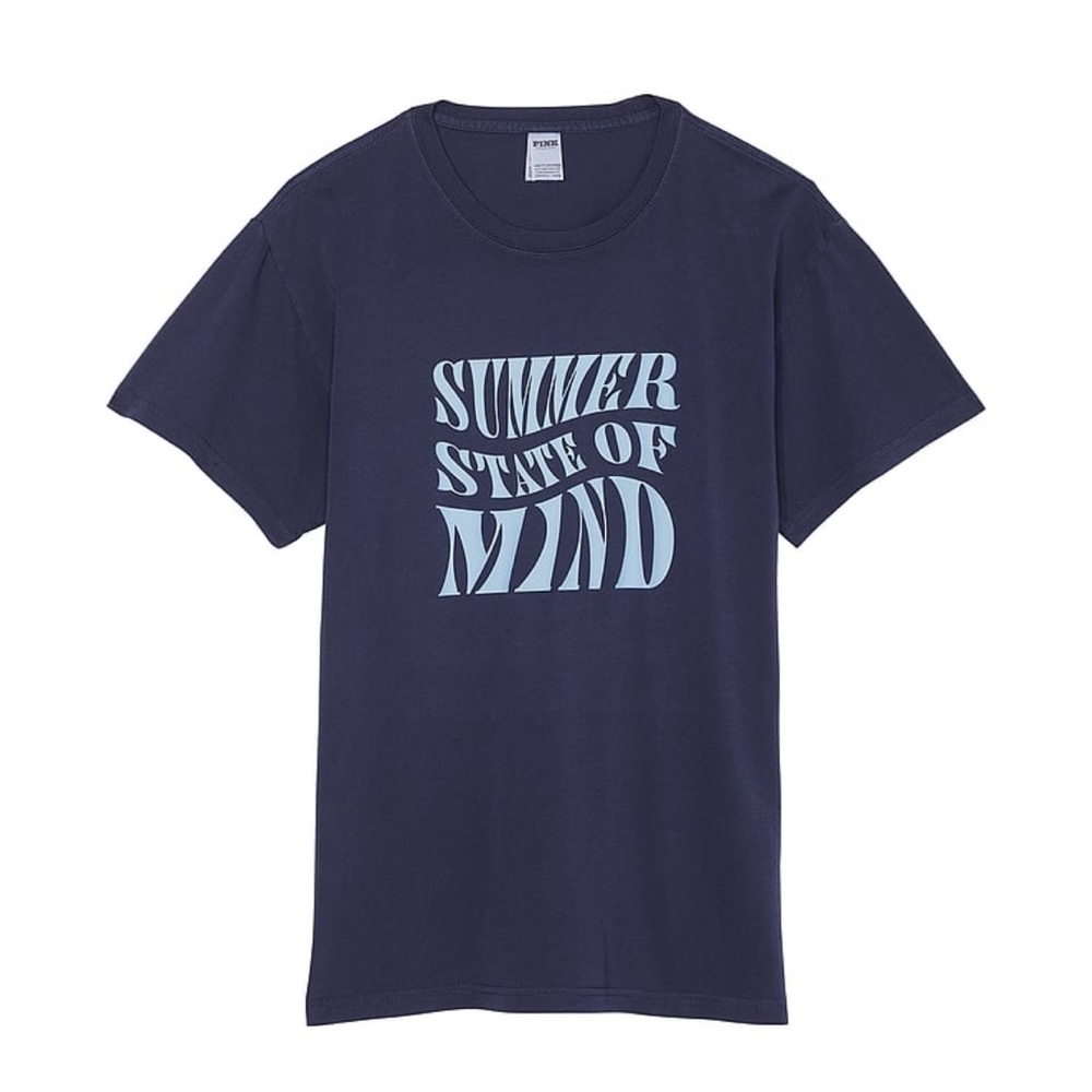 NWT Victoria’s Secret PINK Oversized Short Sleeve Tee Midnight Navy Graphic Sz S